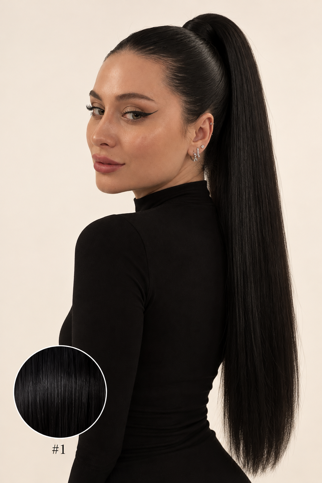 Ponytail Dark nuance #1, modèle et pastille de couleur