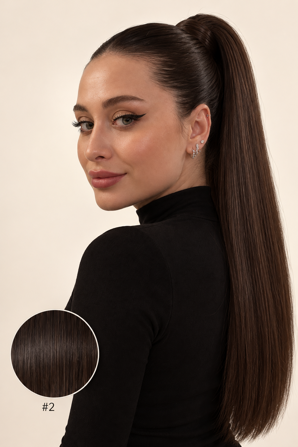 Ponytail Dark nuance #2, modèle et pastille de couleur
