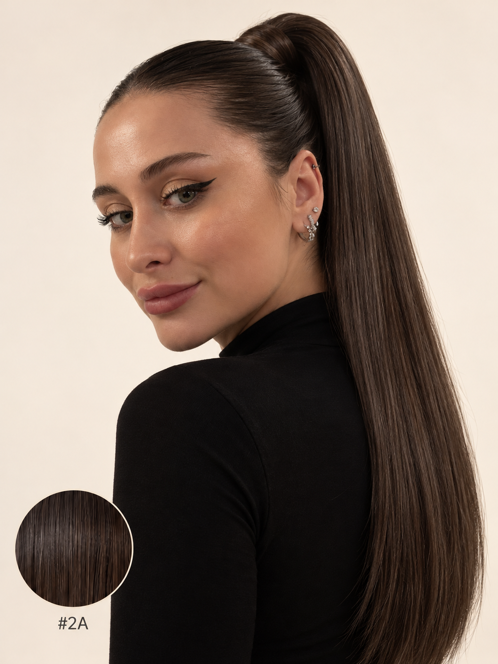 Ponytail Dark nuance #2A, modèle et pastille de couleur