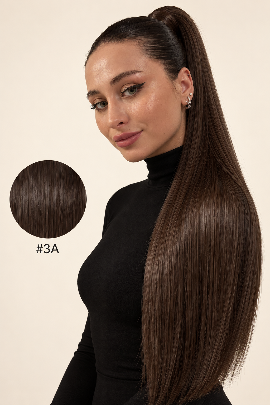 Ponytail Dark nuance #3A, modèle et pastille