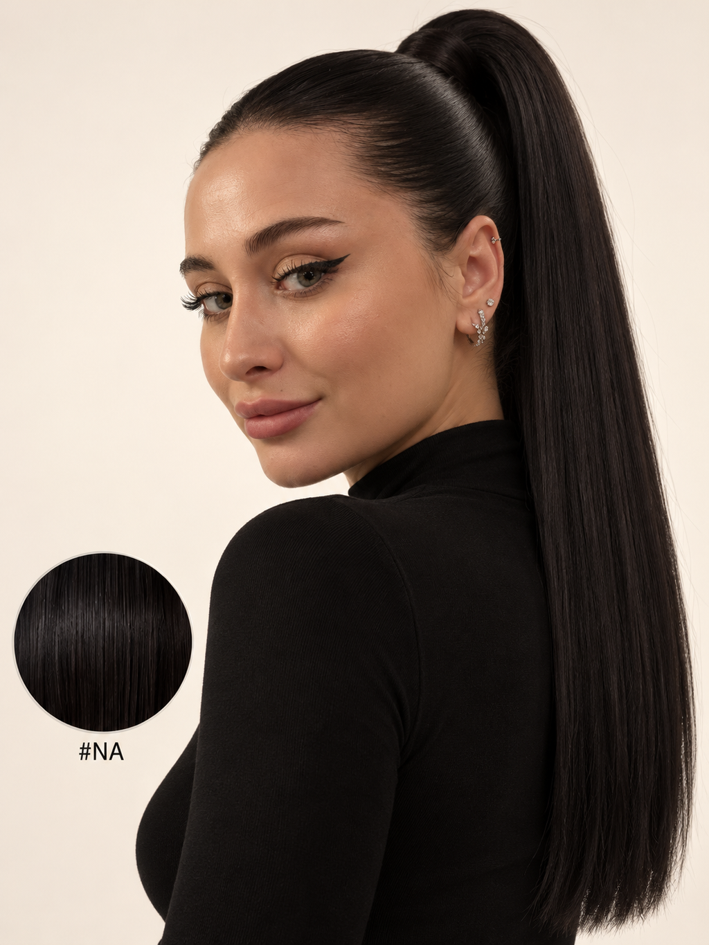 Ponytail Dark nuance #NA, modèle et pastille de couleur