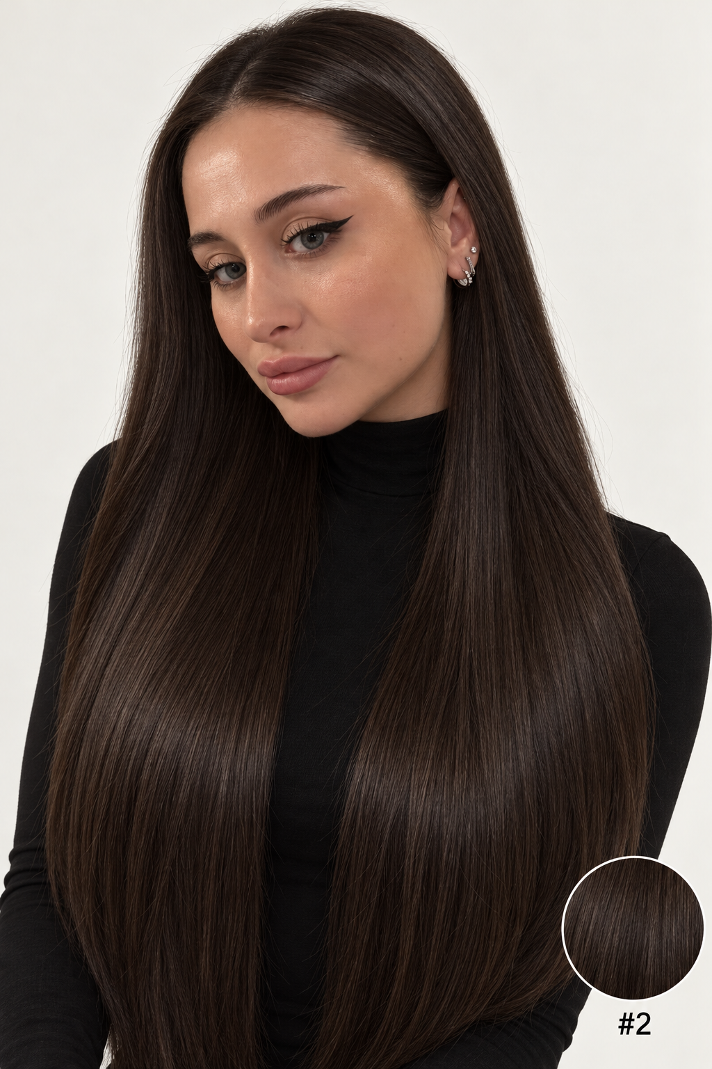 Velours Hair — extensions Dark #2, cheveux lâchés