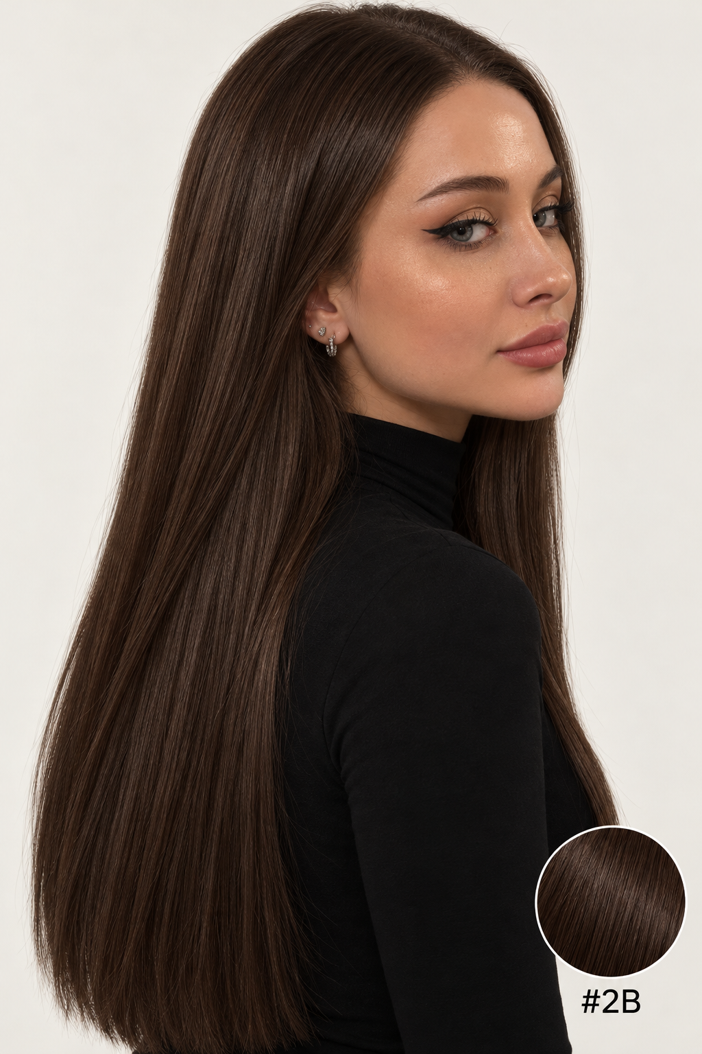 Velours Hair — extensions Dark #2B, cheveux lâchés