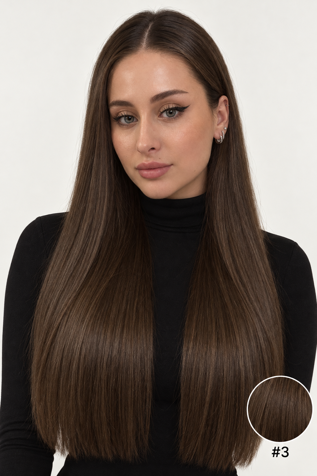 Velours Hair — extensions Dark #3, cheveux lâchés