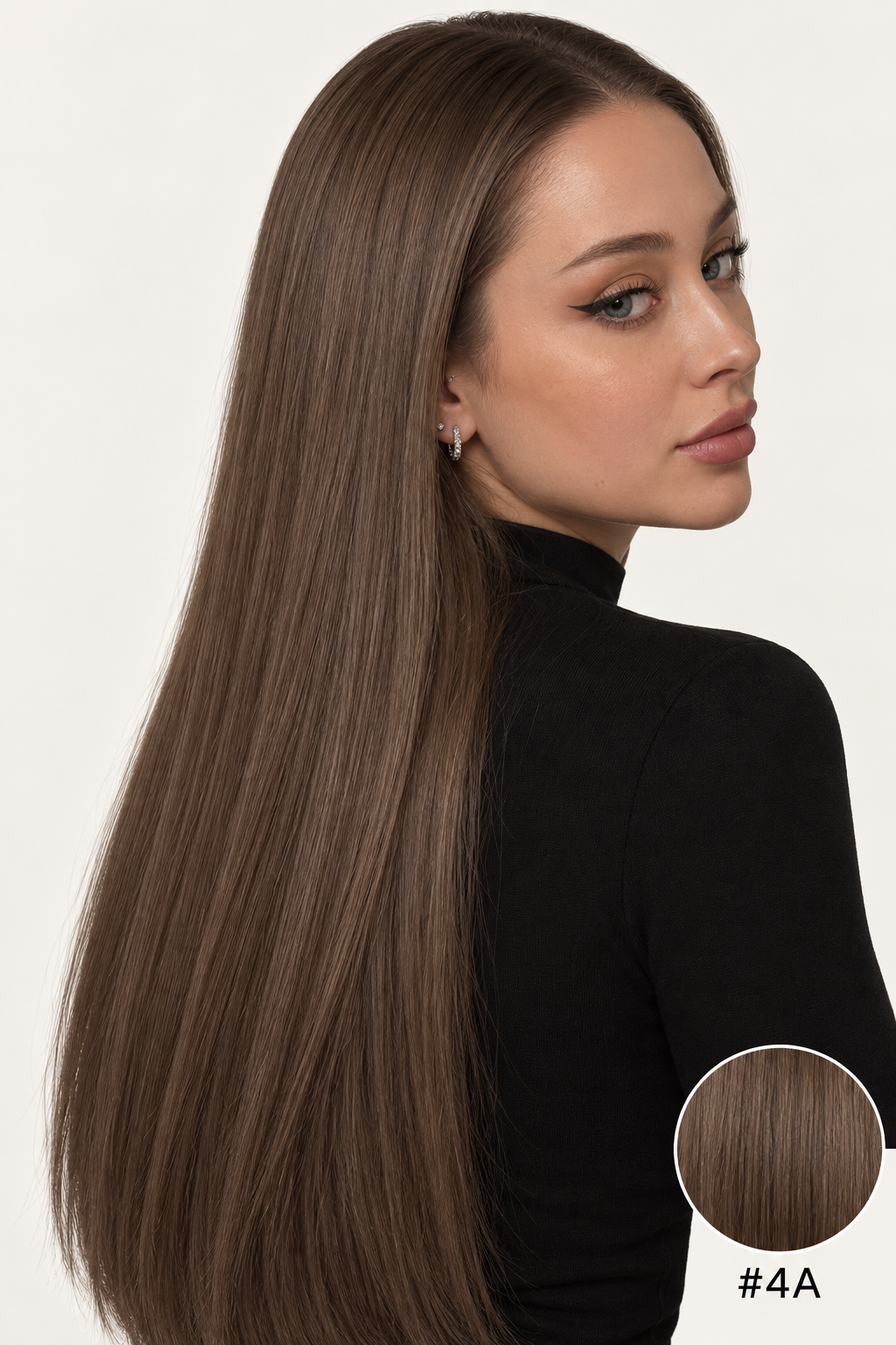 Velours Hair — extensions Dark #4A, cheveux lâchés