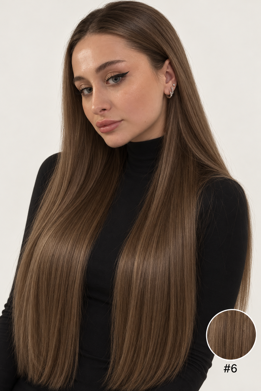 Velours Hair — extensions Dark #6, cheveux lâchés