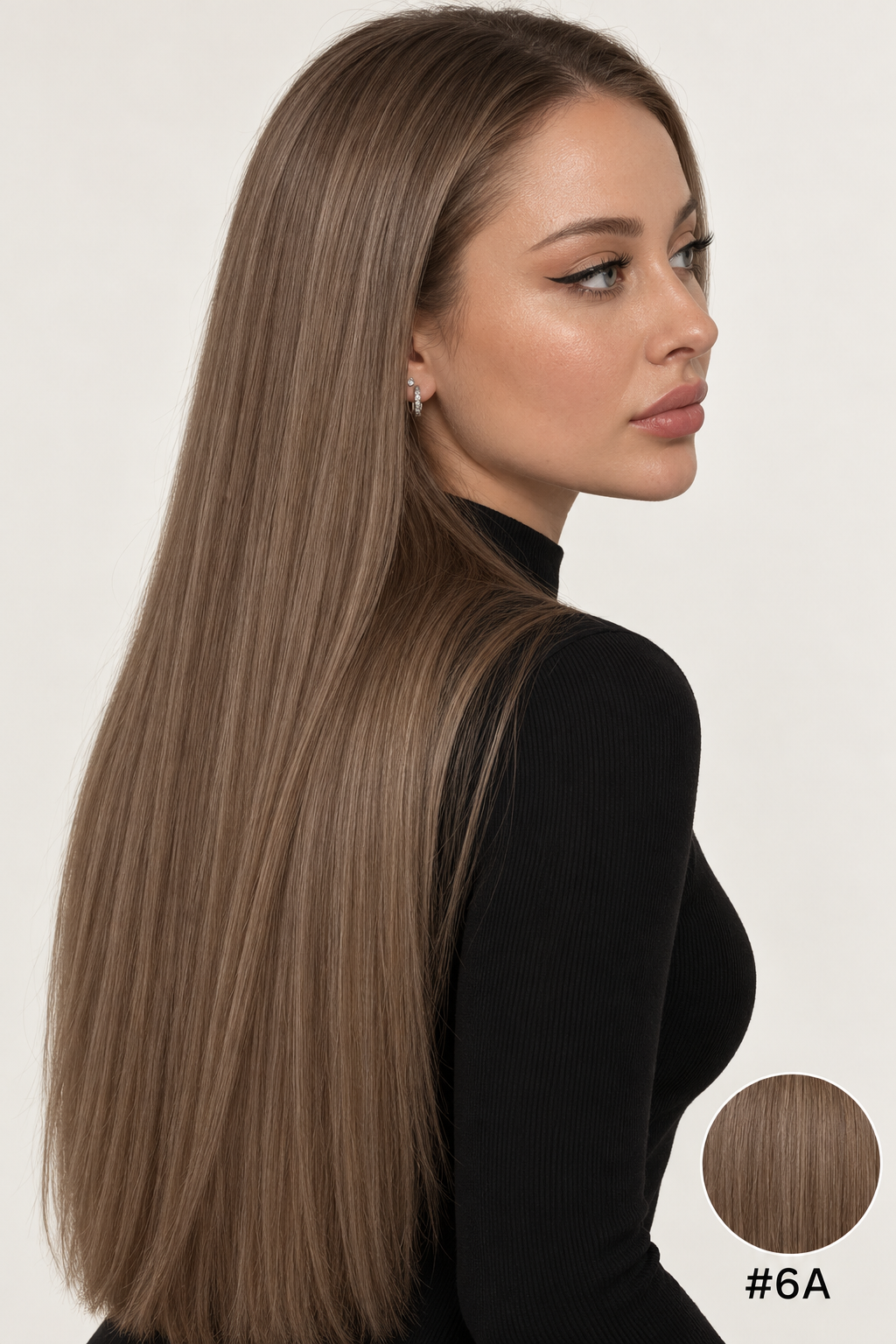 Velours Hair — extensions Dark #6A, cheveux lâchés
