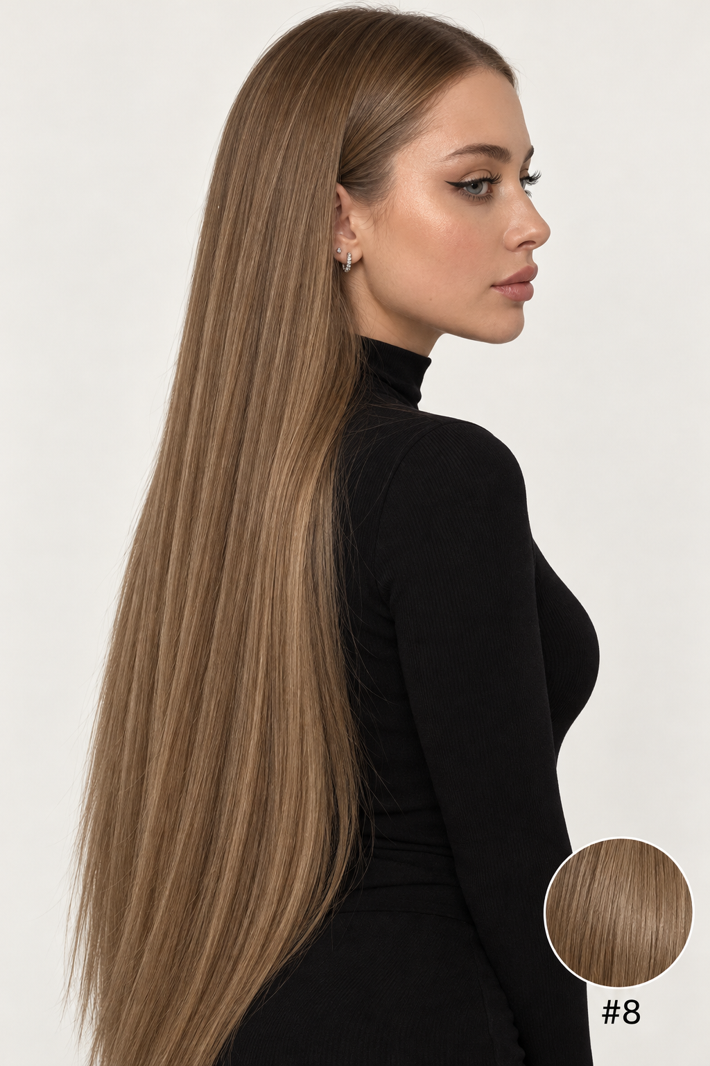 Velours Hair — extensions Dark #8, cheveux lâchés