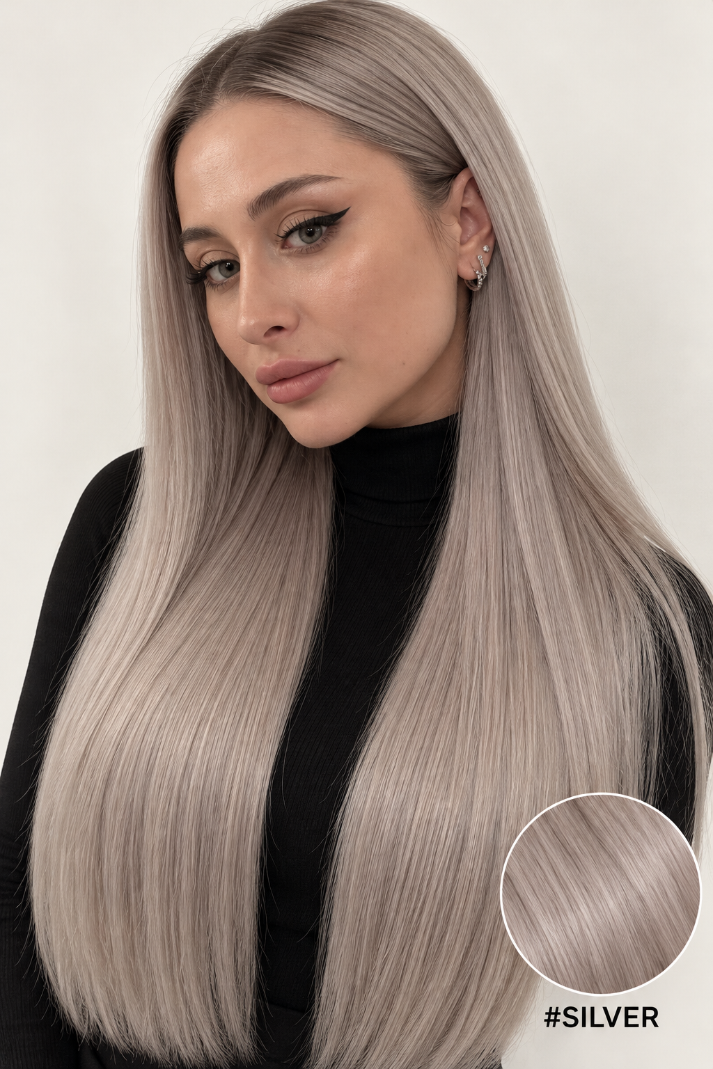 Velours Hair — extensions Light #SILVER, cheveux lâchés