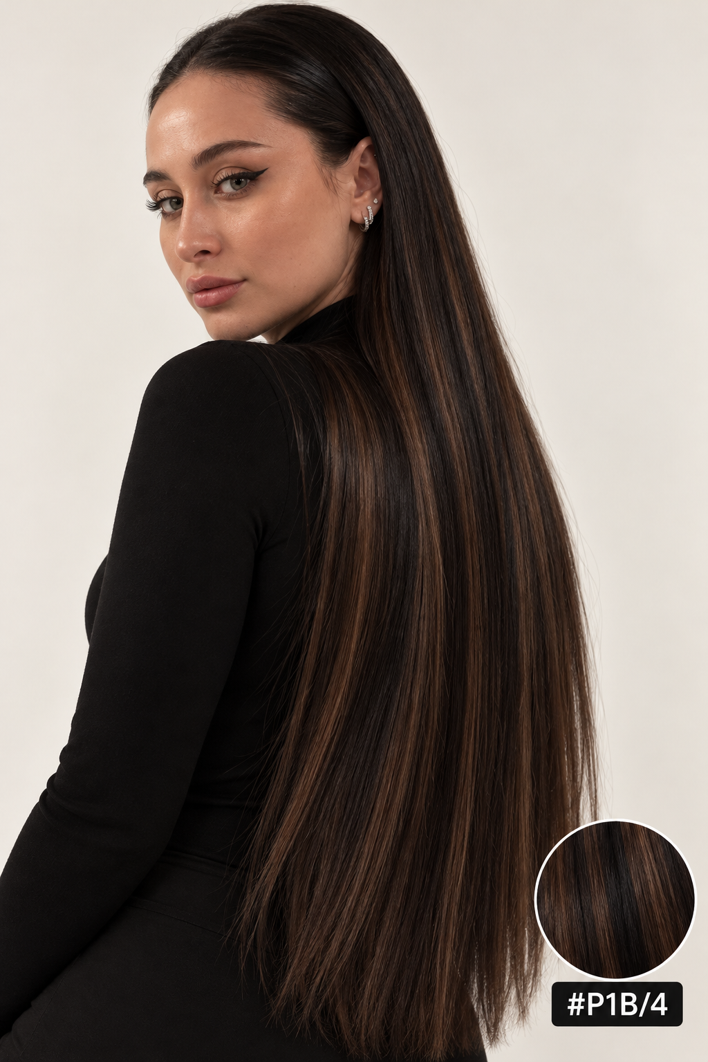 Velours Hair — extensions Ombré #P1B/4, cheveux lâchés