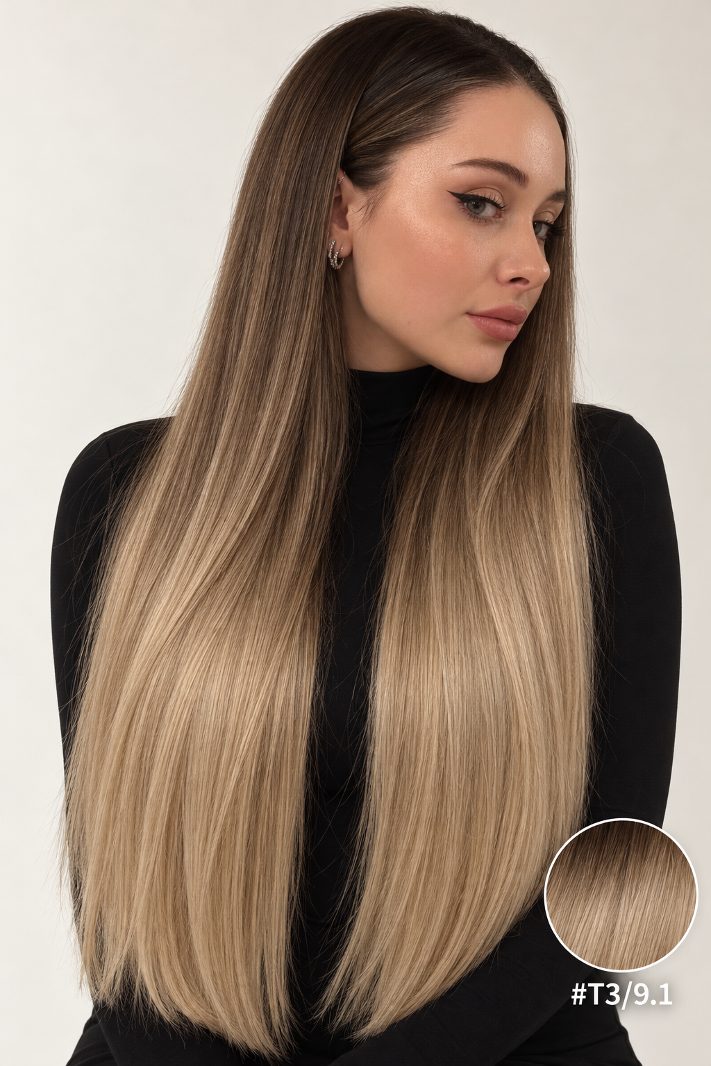 Velours Hair — extensions Ombré #T3/9.1, cheveux lâchés