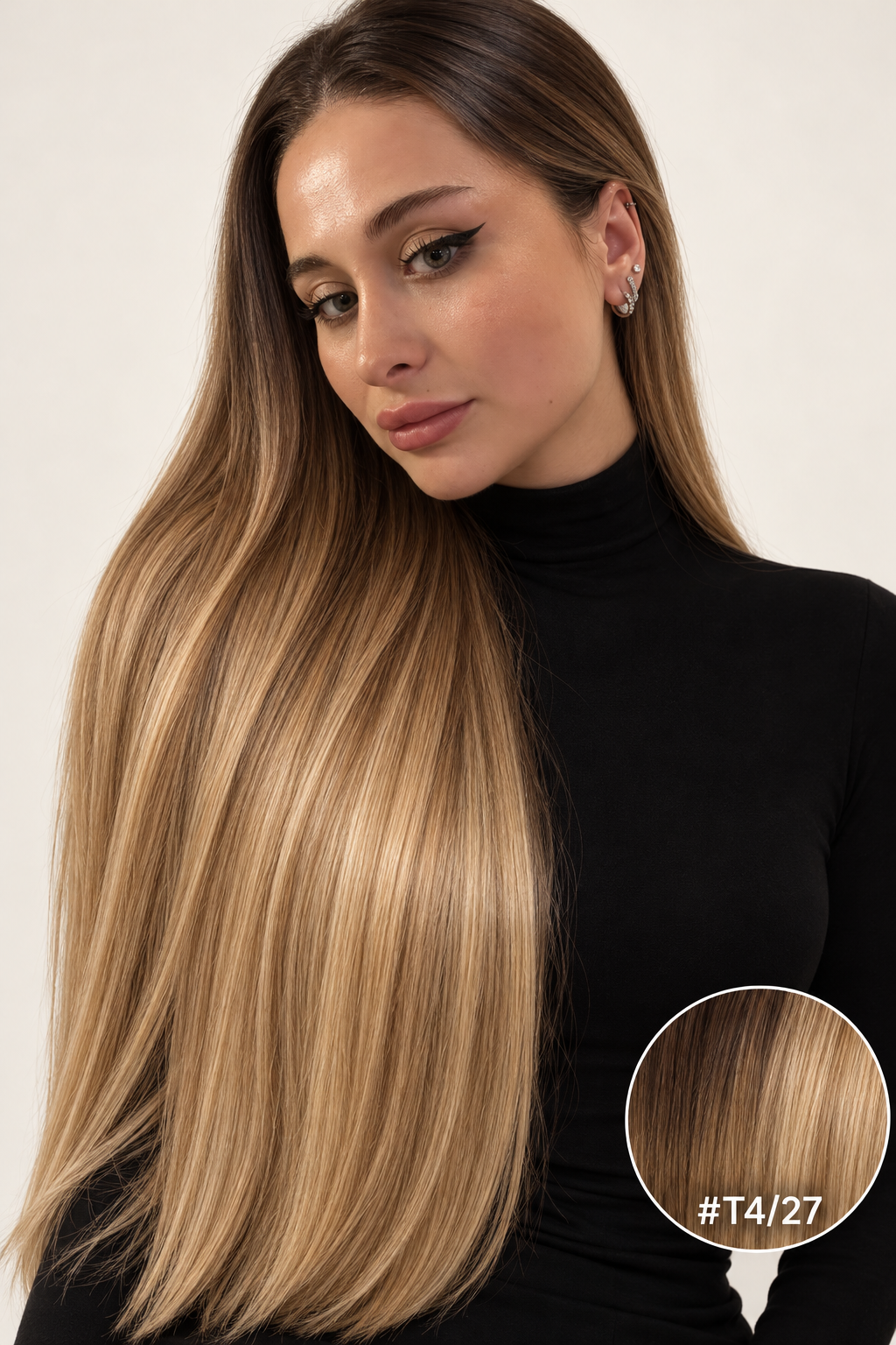 Velours Hair — extensions Ombré #T4/27, cheveux lâchés
