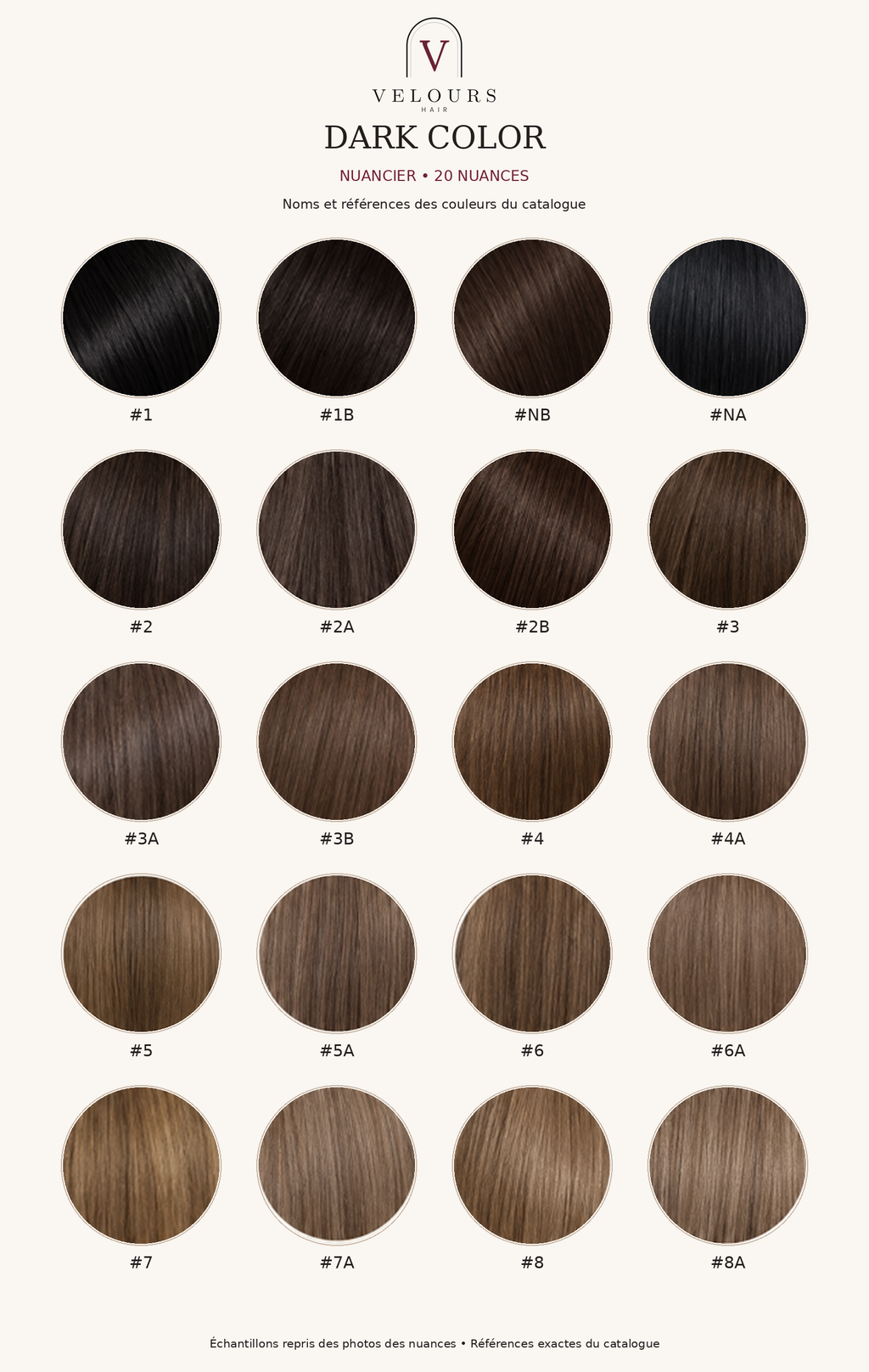 Velours Hair — nuancier dark : noms et références des nuances