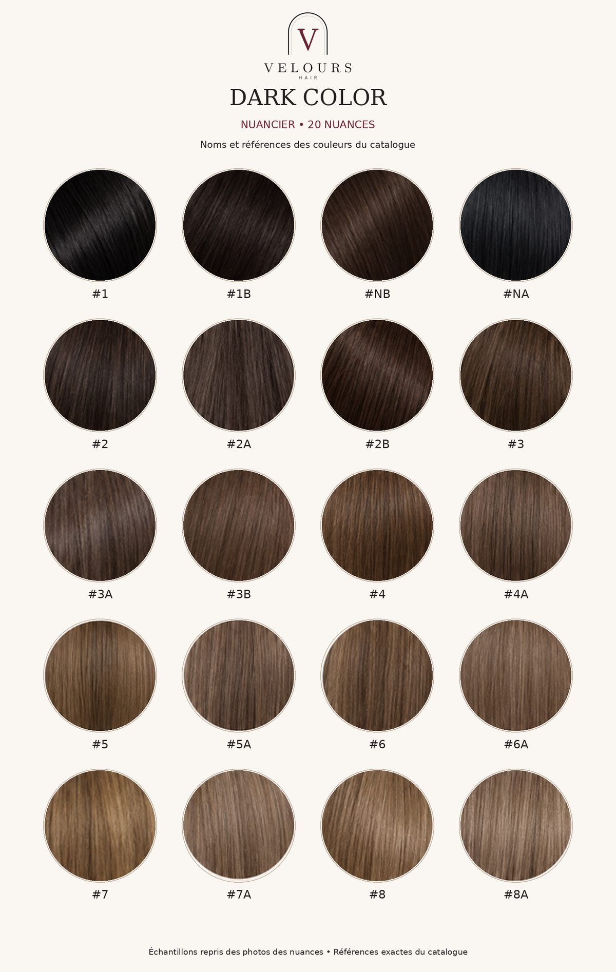 Velours Hair — nuancier dark : noms et références des nuances