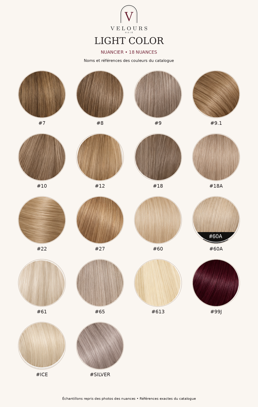 Velours Hair — nuancier light : noms et références des nuances
