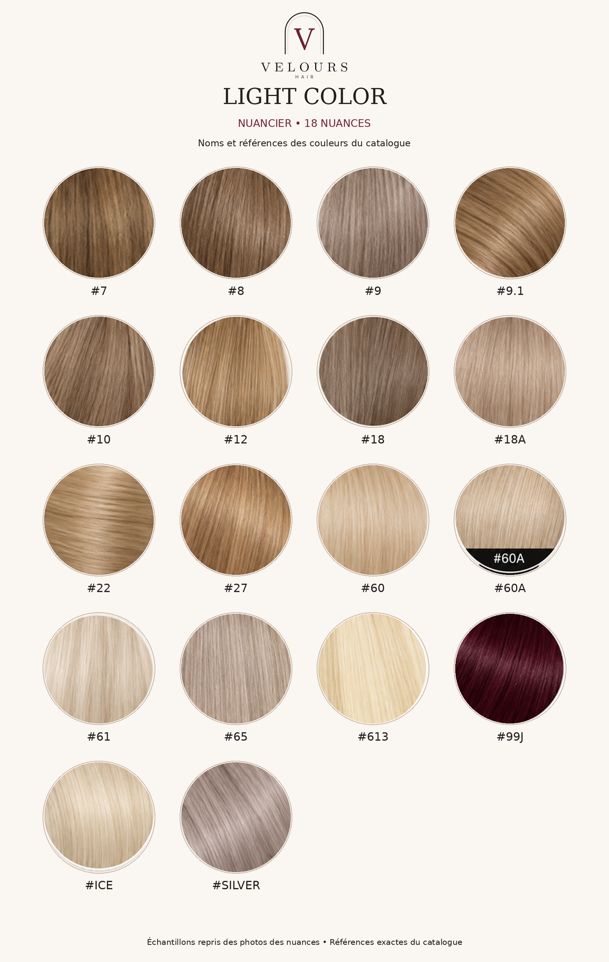 Velours Hair — nuancier light : noms et références des nuances