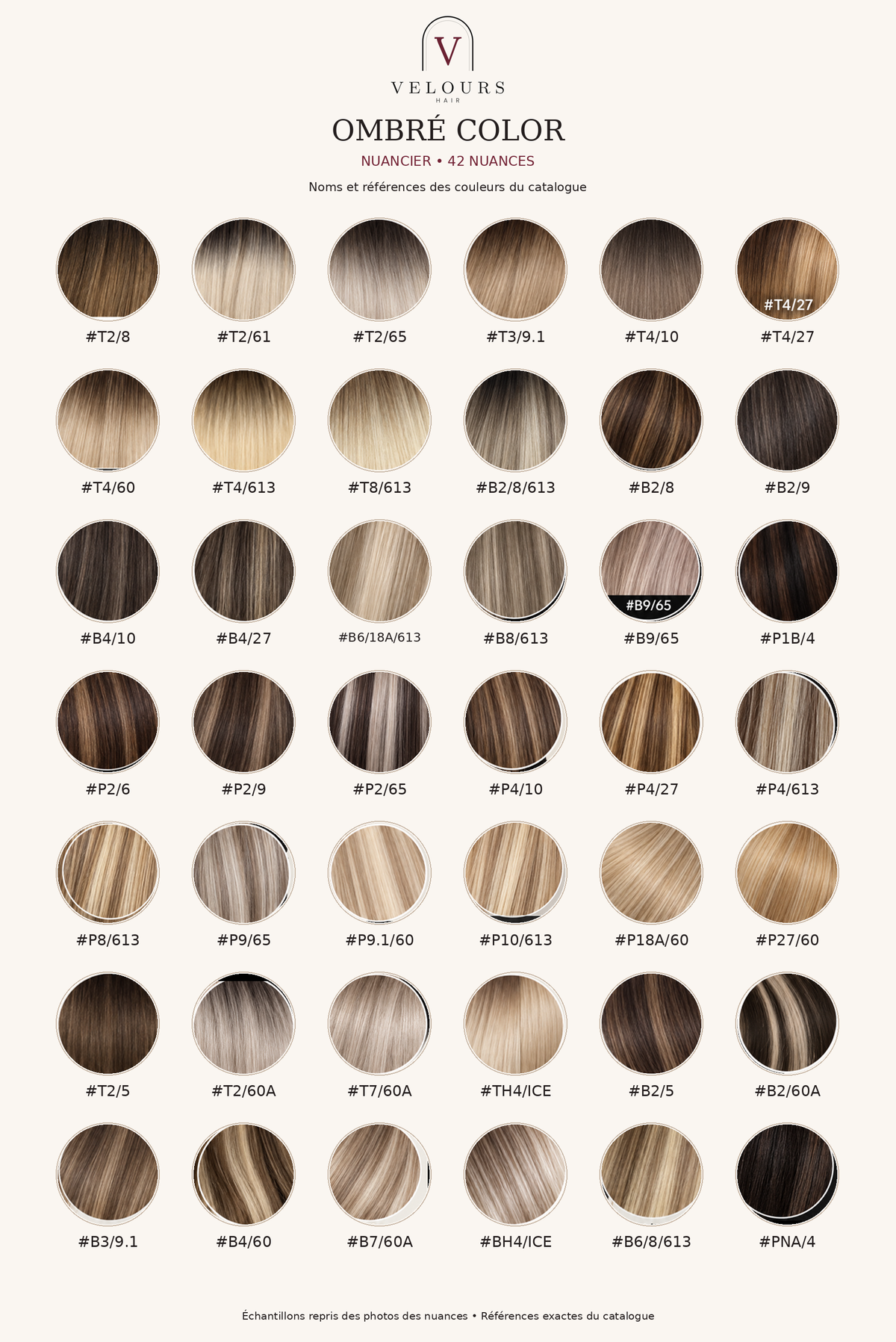 Velours Hair — nuancier ombre : noms et références des nuances