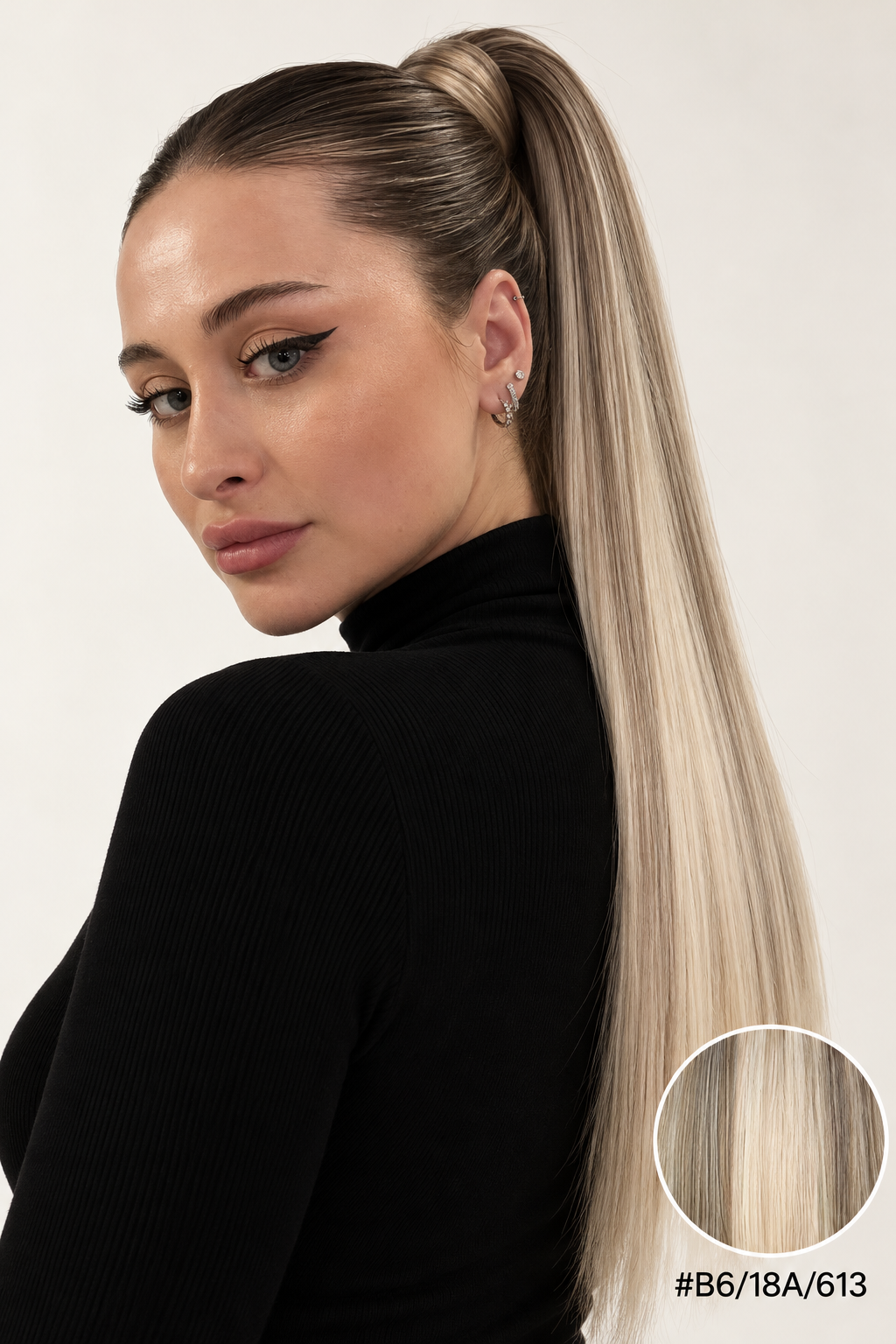 Velours Hair — Ombré #B6/18A/613, visage Fiona, queue de cheval attachée